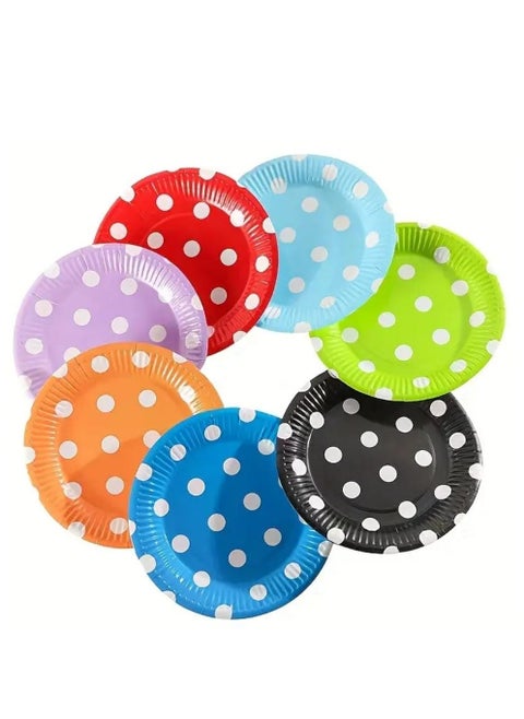 Paper Plates Decorated With Dots, 10 Pieces