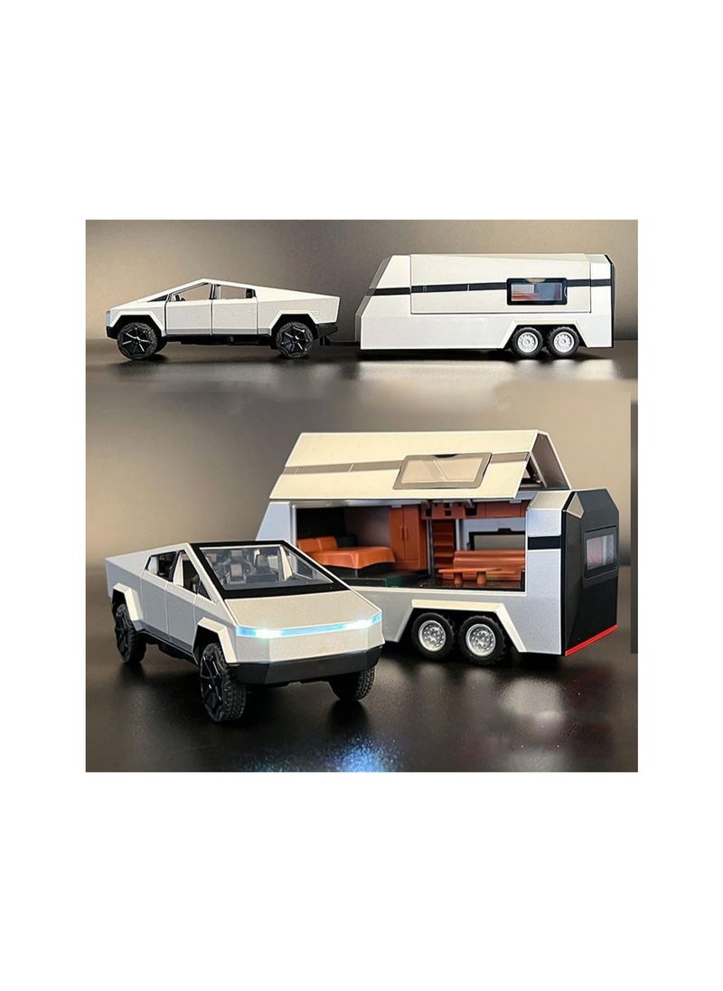 Generic - 1/32 Silver Rv Pickup Truck Trailer Rv Model Kit, Alloy Off-Road Vehicle, Car Model Diecast Metal Toy, Truck Model Simulation Sound Light, Gift For Boys Girls. - Image 1