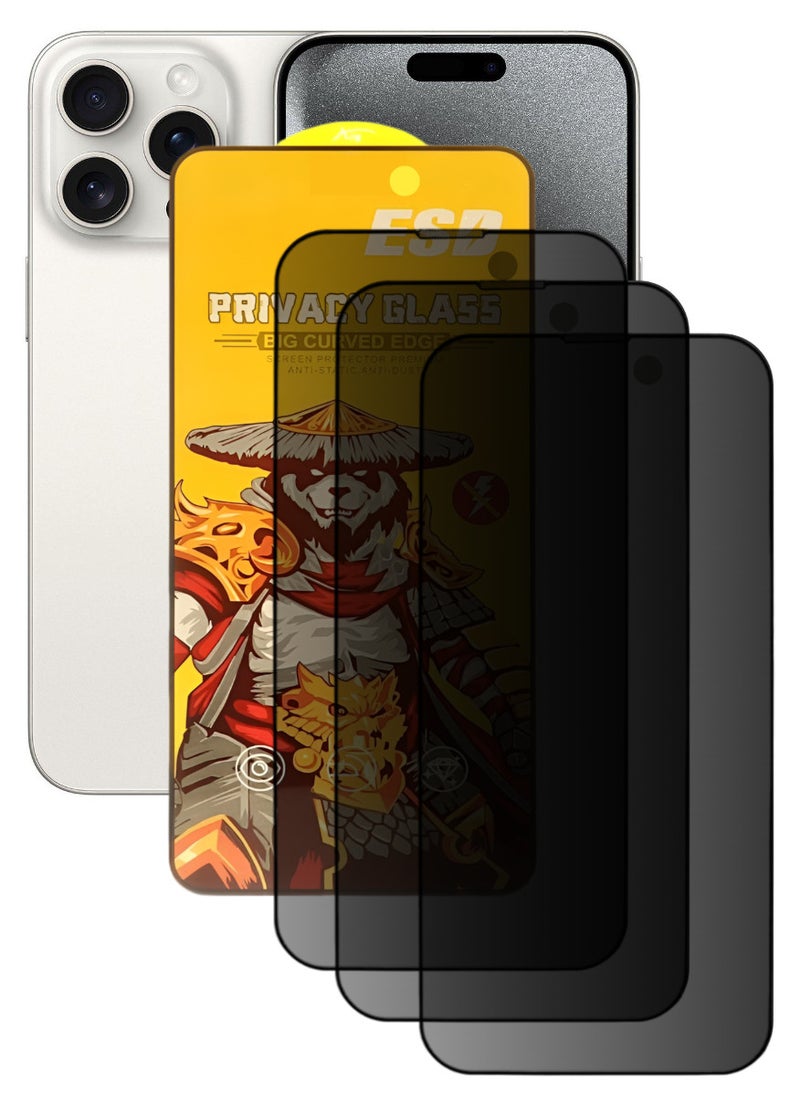 ESD 3 Pieces Tempered Dustproof Privacy Glass Screen Protector Compatible For iPhone 15 Pro Max - Image 1