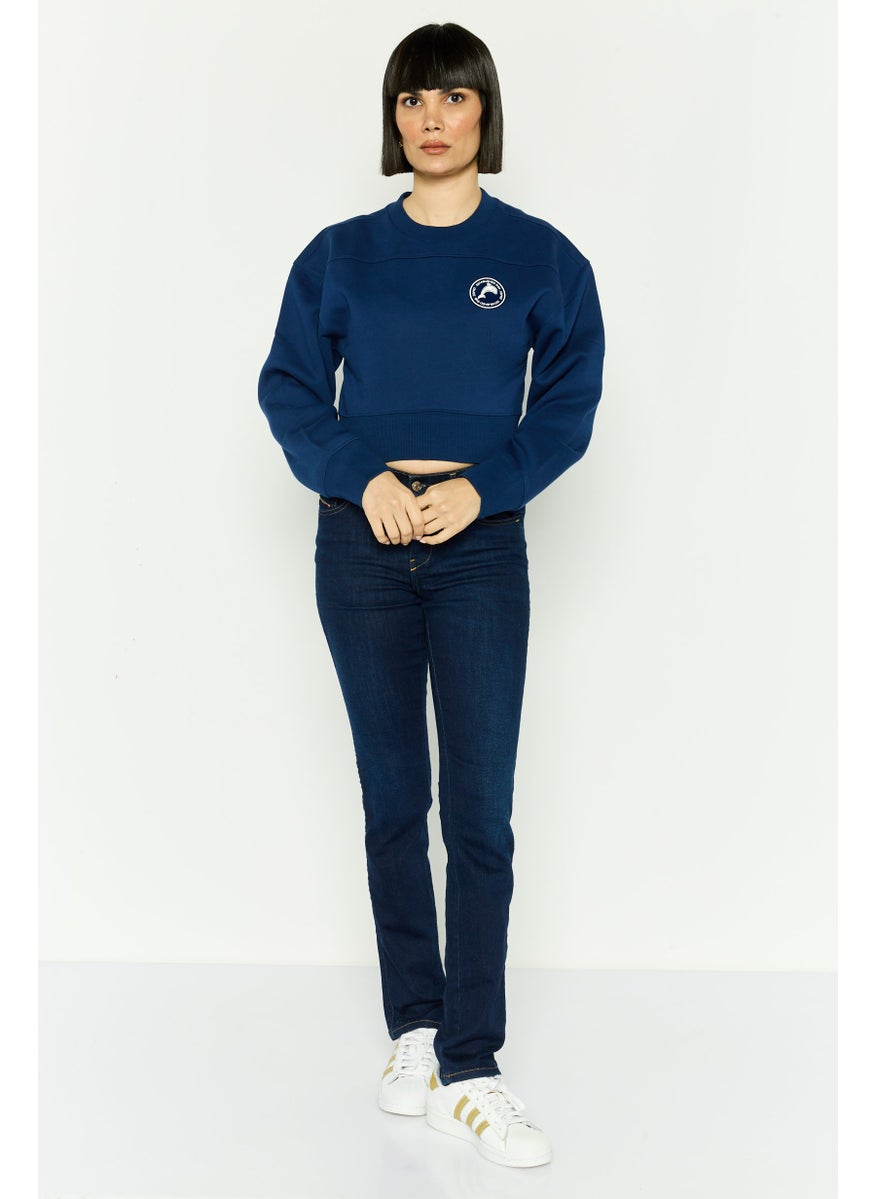 Women Crew Neck Long Sleeves Cropped Sweatshirt, Navy - pzsku/Z4693EF51A0A398DD003BZ/45/_/1737642077/7afc2b5b-d027-4619-983c-83144d1b2d13