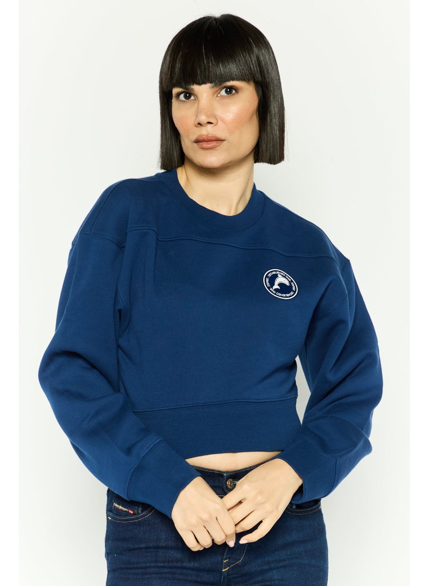 Women Crew Neck Long Sleeves Cropped Sweatshirt, Navy - pzsku/Z4693EF51A0A398DD003BZ/45/_/1737642122/a7a54162-5abc-4db5-9601-529eedaf81e1