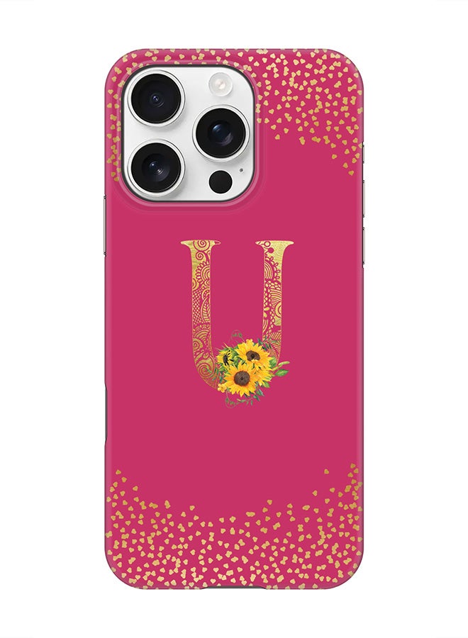 Stylizedd For iPhone 16 Pro,Case, [Compatible with MagSafe] Magnetic cover Slim fit Protection Matte, - Custom Floral Monogram - U ( Deep Pink ) - Image 1