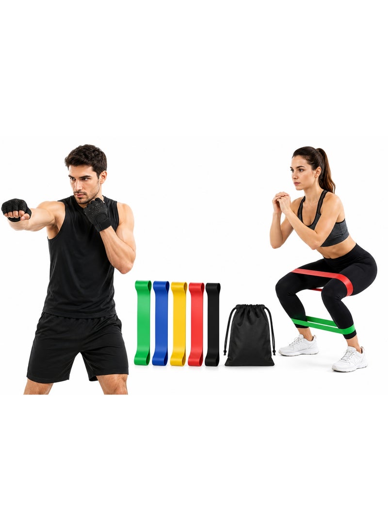 Workout Gloves & Resistance Bands Set, Breathable Half Finger Weight Lifting Gloves with 5 Resistance Loop Bands for Strength Training, Yoga, Fitness, Home Gym, Men & Women - Image 1