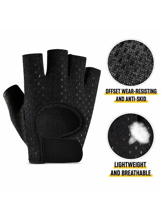 Workout Gloves & Resistance Bands Set, Breathable Half Finger Weight Lifting Gloves with 5 Resistance Loop Bands for Strength Training, Yoga, Fitness, Home Gym, Men & Women - Image 3
