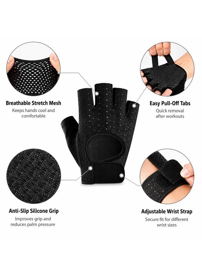 Workout Gloves & Resistance Bands Set, Breathable Half Finger Weight Lifting Gloves with 5 Resistance Loop Bands for Strength Training, Yoga, Fitness, Home Gym, Men & Women - Image 4