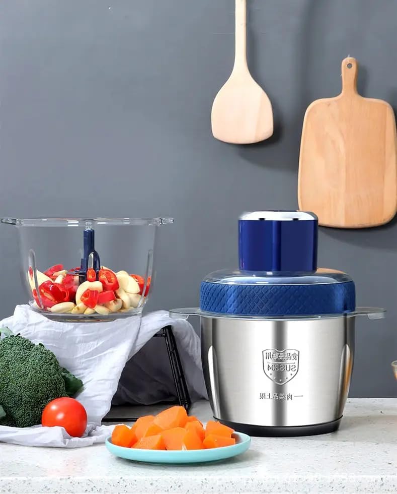 TRIVYOM Multi Functional Electric Meat Grinder By TRIVYOM Stainless Steel Food Processor with 4 Sharp Blades 300W High Power 2 Speed Modes For Kitchen Food Processor Meat Vegetables Onion3L Blue - Image 2