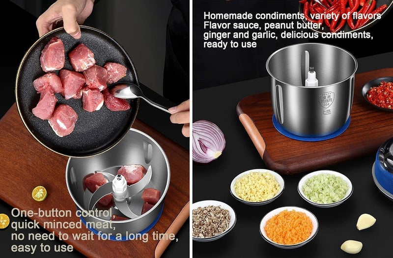 TRIVYOM Multi Functional Electric Meat Grinder By TRIVYOM Stainless Steel Food Processor with 4 Sharp Blades 300W High Power 2 Speed Modes For Kitchen Food Processor Meat Vegetables Onion3L Blue - Image 5