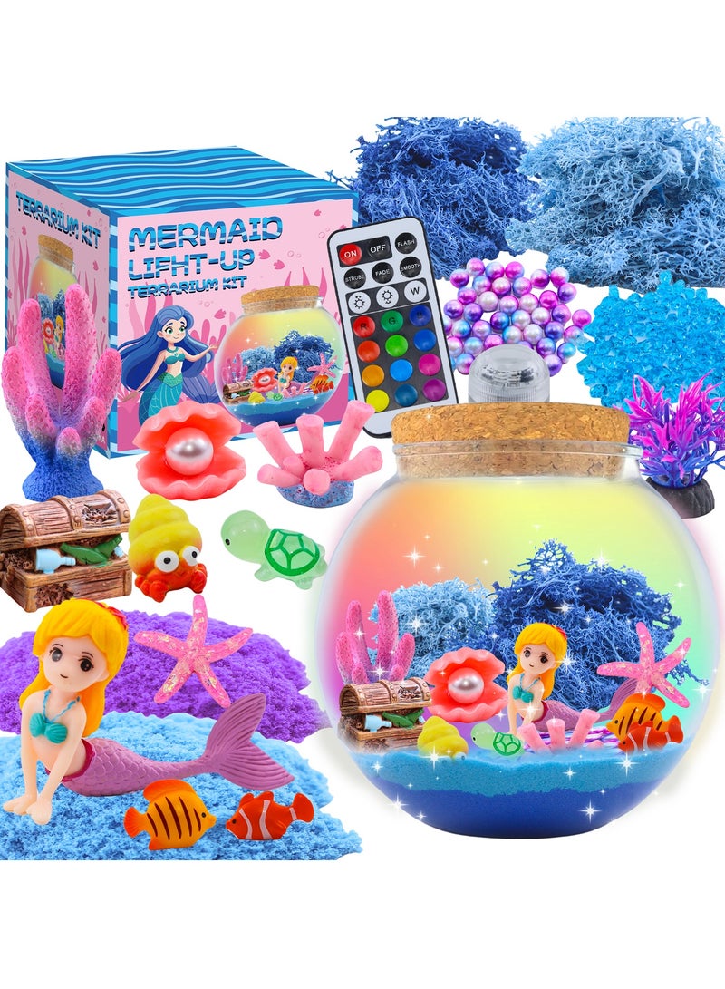 CALL PLAY Mermaid Terrarium Kit for Girls - DIY Glowing Night Light with Ocean Theme Decor, Creative Fairy Garden Craft Set, Magical LED Mini Jar for Bedroom & Home Decor  - Image 1