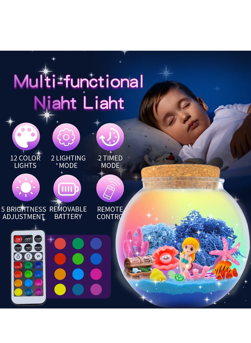 CALL PLAY Mermaid Terrarium Kit for Girls - DIY Glowing Night Light with Ocean Theme Decor, Creative Fairy Garden Craft Set, Magical LED Mini Jar for Bedroom & Home Decor  - Image 5