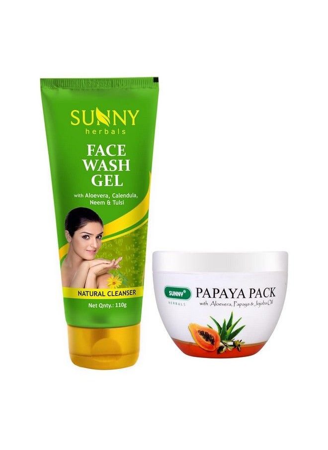 Sunny Neem Face Wash Gel(110Gm) & Papaya Pack(150Gm) ; Prevents Pimples & Removes Extra Oil ; Moisturizes & Gives Healthy Fresh & Supple Skin ; Tightens Skin Pores Removes Blemishes & Pigmentation Marks  - Image 1