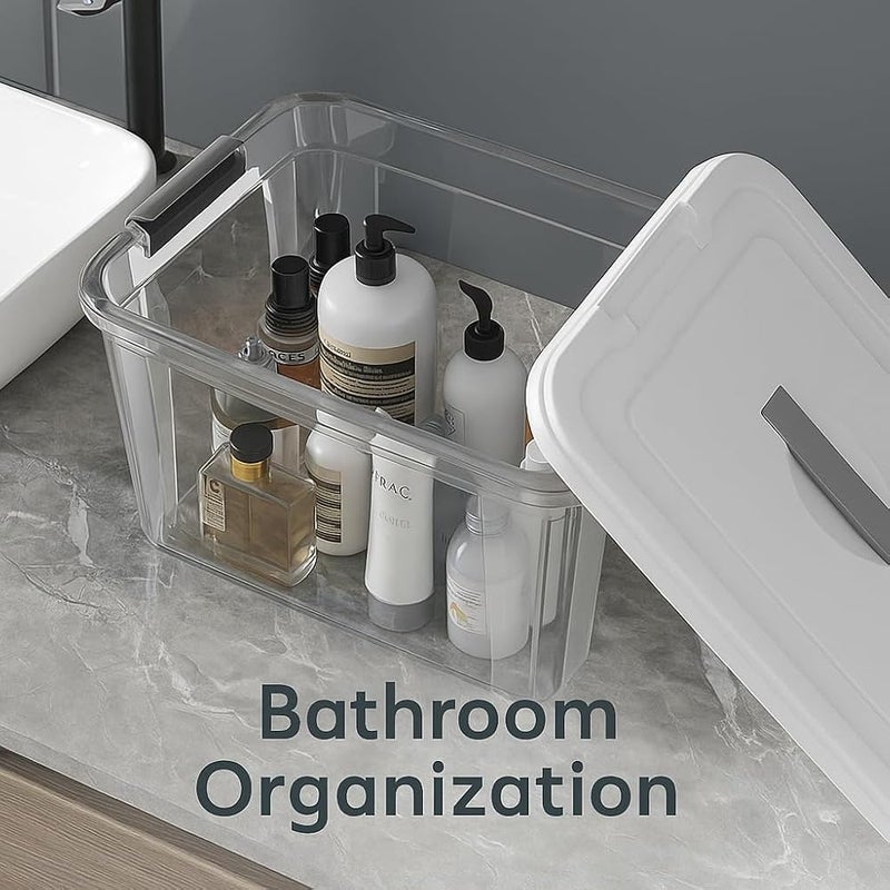 XVersion XV Plastic Storage Box Set with with Lockable Lid (Medium+Large+XL),Stackable Containers,Transparent Boxes Storing Clothes, Tools, Office Supplies (3-Pack Storage Bins – Transparent, White) - Image 3