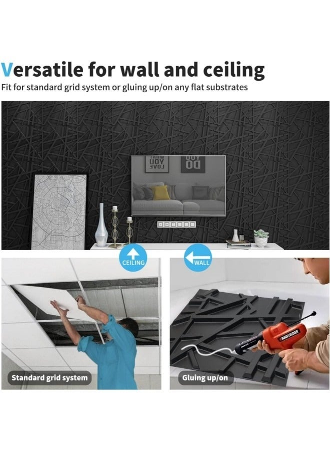 GGEROU Decorative 3D Wall Panels,PVC 3D Wall Panel Diamond, 3D Textured Wall Panels, 50 * 50cm, 12 Pack Black - Image 4