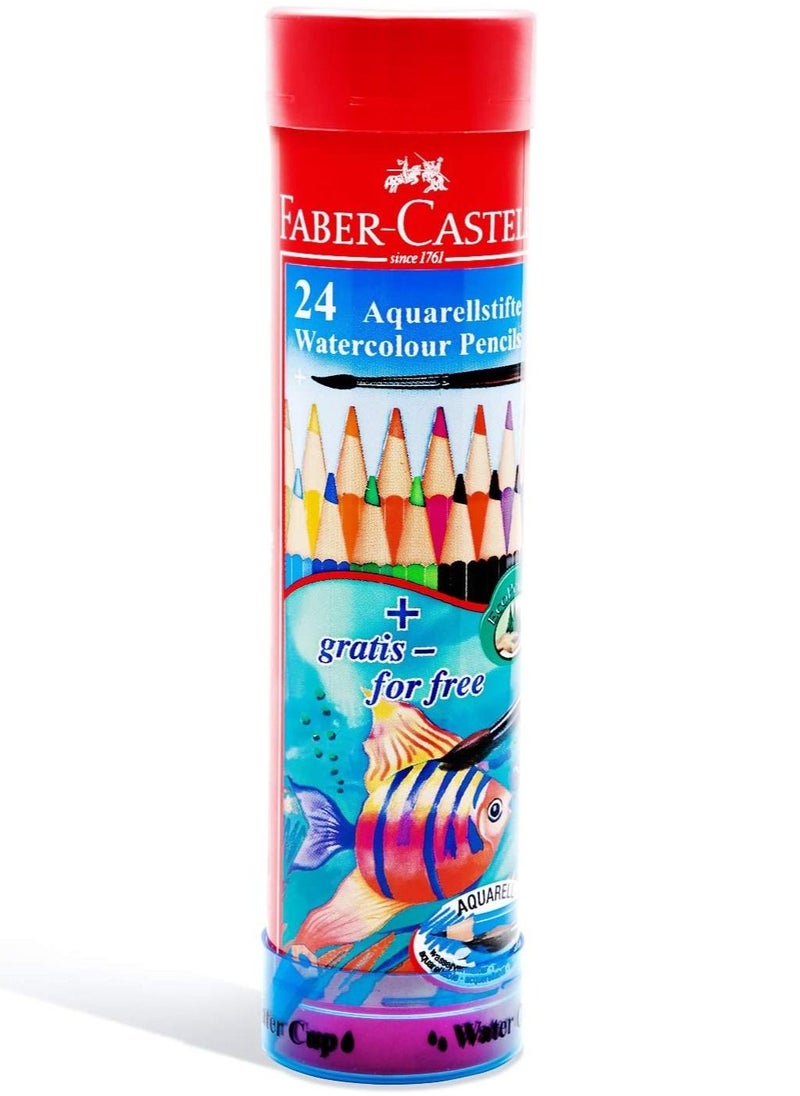 FABER-CASTELL - 24-Piece Watercolor Pencils in Round Metal Tin Multicolor - Image 1