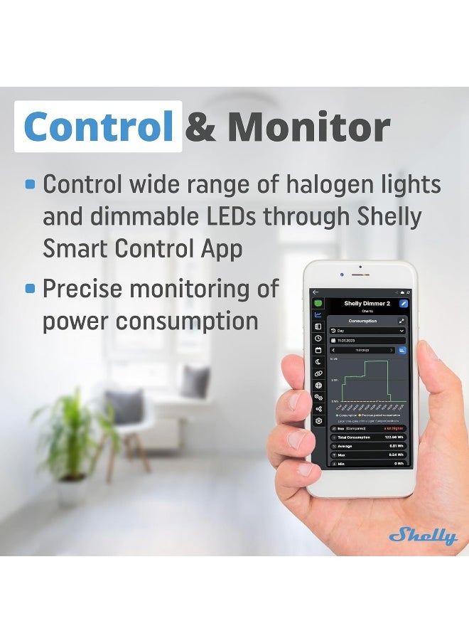 Shelly - Dimmer 2 | WiFi Smart Dimmer Switch | No Neutral Wire Required | Home Automation | Compatible with Alexa  Google Home | iOS Android App| No Hub Required | Wireless Switch| Dimmable Lights - Image 1