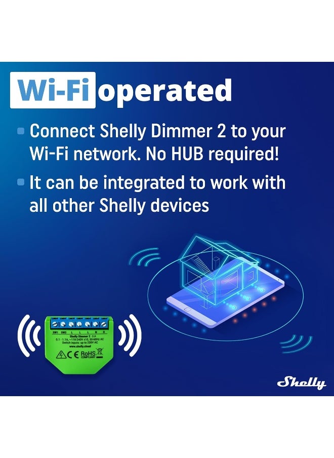 Shelly - Dimmer 2 | WiFi Smart Dimmer Switch | No Neutral Wire Required | Home Automation | Compatible with Alexa  Google Home | iOS Android App| No Hub Required | Wireless Switch| Dimmable Lights - Image 1