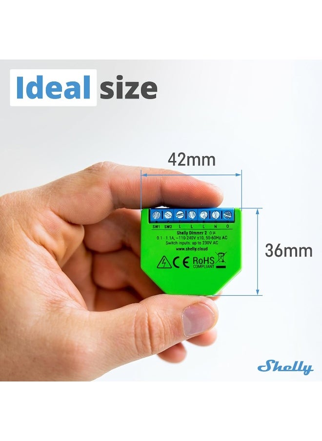Shelly - Dimmer 2 | WiFi Smart Dimmer Switch | No Neutral Wire Required | Home Automation | Compatible with Alexa  Google Home | iOS Android App| No Hub Required | Wireless Switch| Dimmable Lights - Image 1