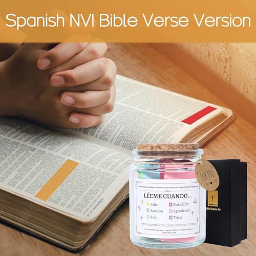 Brevynx Handmade Spanish Bible Verse Jar with Color-Coded Messages, Frasco de Versículos Bíblicos en Español, Leeme Cuando te Sientas versículos en español,Regalos Cristianos, Inspirational Christian Gift Set - Image 4