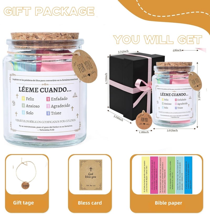Brevynx Handmade Spanish Bible Verse Jar with Color-Coded Messages, Frasco de Versículos Bíblicos en Español, Leeme Cuando te Sientas versículos en español,Regalos Cristianos, Inspirational Christian Gift Set - Image 2