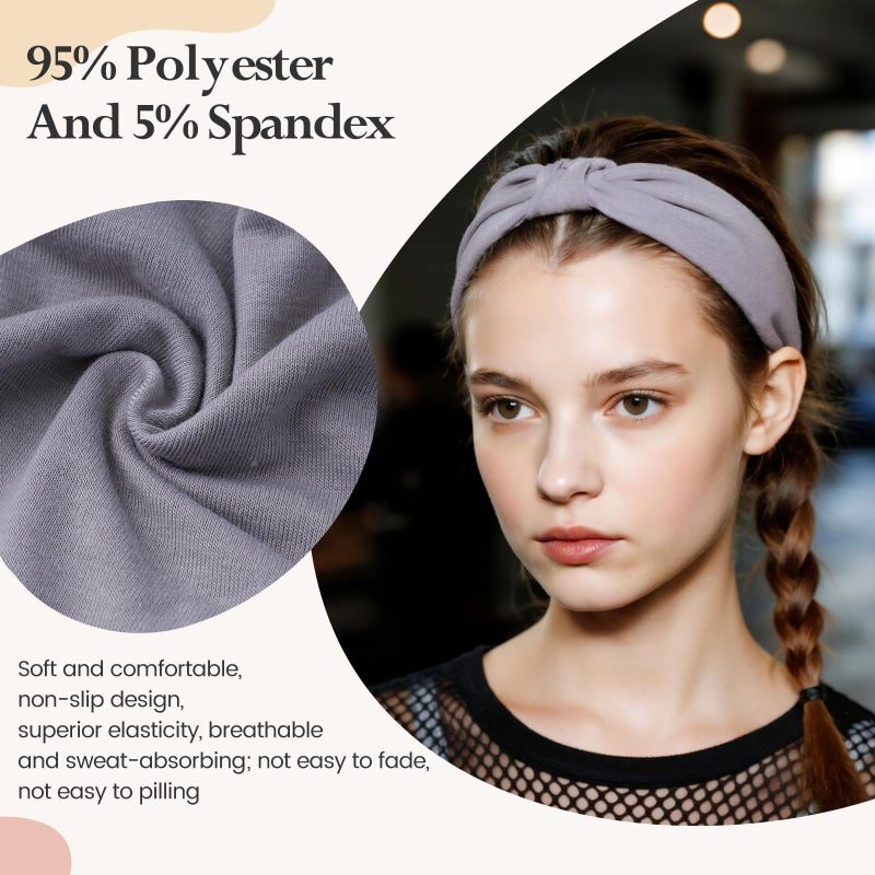 HSEM Headbands for Women, Wide Elastic Head Bands, Non-Slip Thick Hair Bands, Sports Stretchy Sweat Bands, Large Knotted Soft Headband for Washing Face, Makeup, Workout, Spa, Running, Fashion, 6-Pack - Image 3