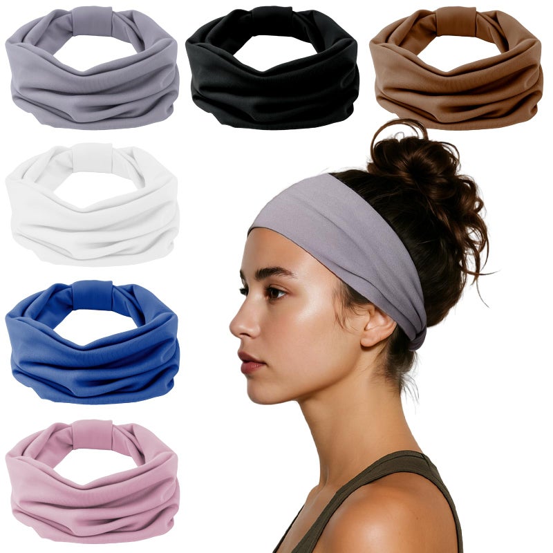 HSEM Headbands for Women, Wide Elastic Head Bands, Non-Slip Thick Hair Bands, Sports Stretchy Sweat Bands, Large Knotted Soft Headband for Washing Face, Makeup, Workout, Spa, Running, Fashion, 6-Pack - Image 1