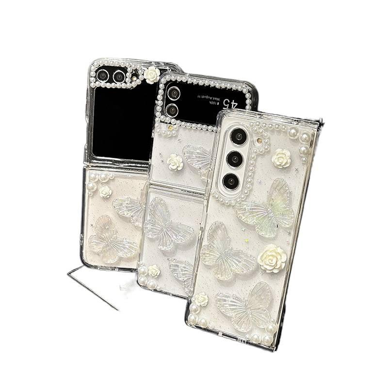 غطاء واقي | Butterfly | TPU | لؤلؤة فراشة زهرة لامعة | حماية من السقوط | مقاوم للصدمات لـ Samsung Galaxy Z Fold 5 - Image 3