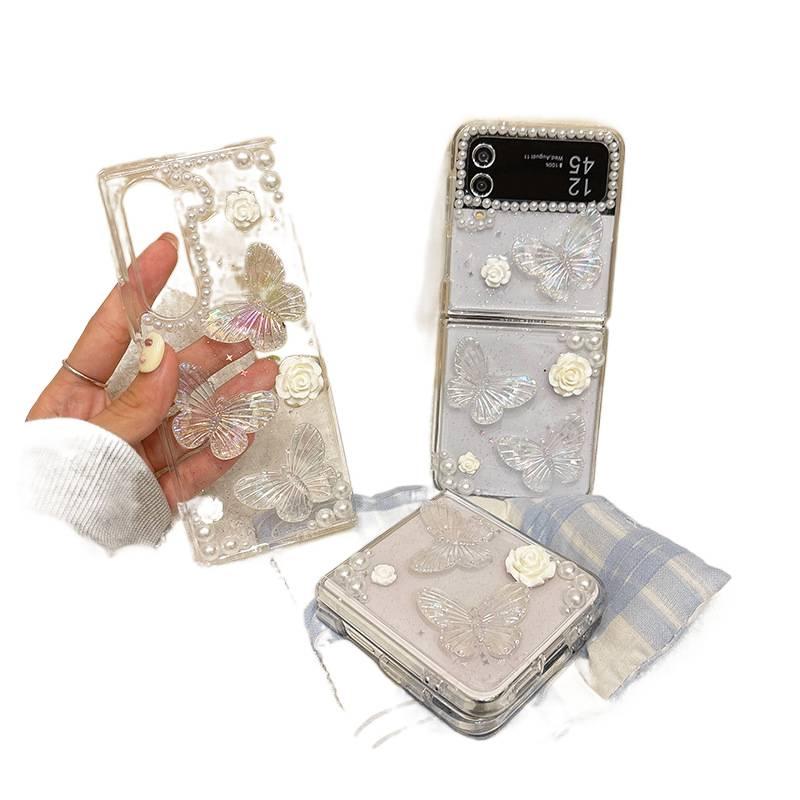 غطاء واقي | Butterfly | TPU | لؤلؤة فراشة زهرة لامعة | حماية من السقوط | مقاوم للصدمات لـ Samsung Galaxy Z Fold 5 - Image 4