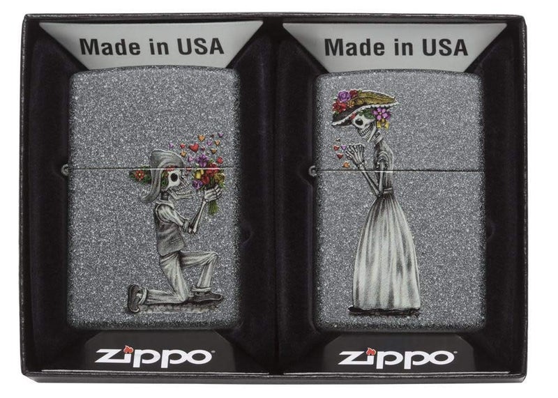 Zippo Skeleton Flowers Iron Stone Gift Set Pocket Lighters - Image 1