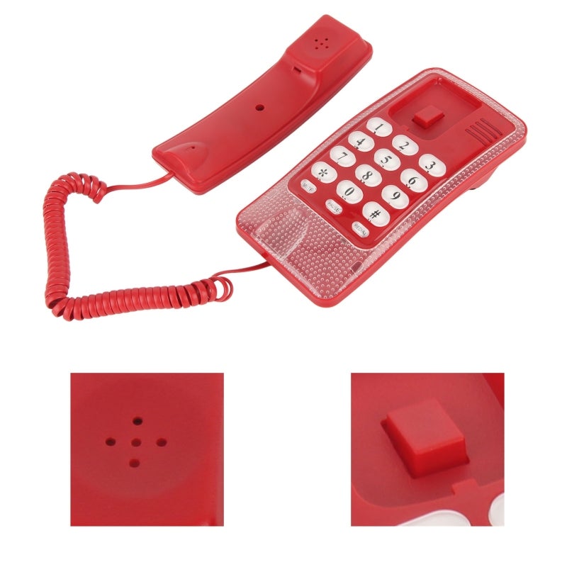 Wall Mounted Corded Telephone: Red ABS Material, Space Saving, Quick Flash Redial Mute Functions - Portable Design for Home Office School Hotel Use - Image 3