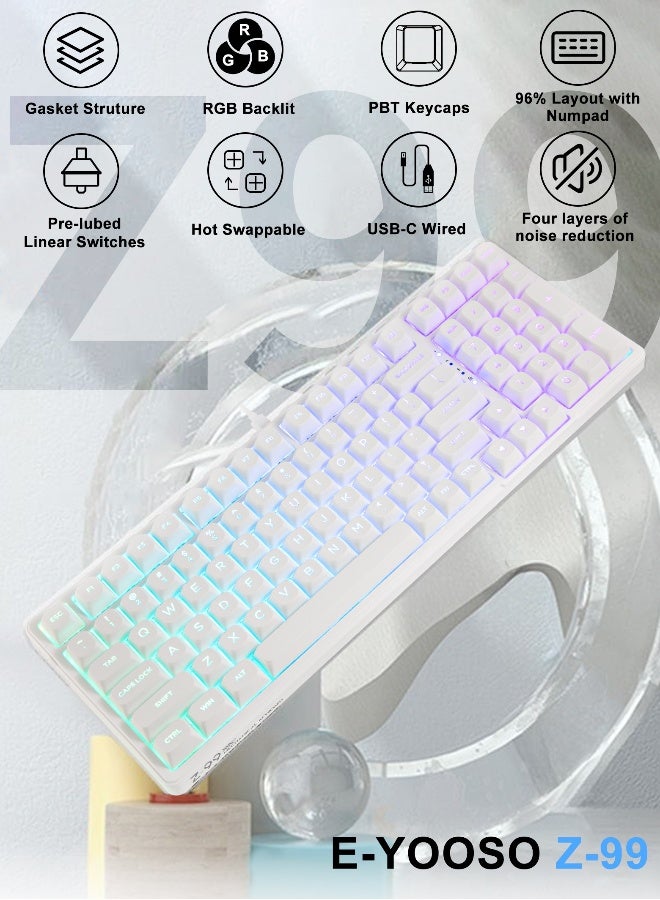 Z99 Creamy Mechanical Keyboard, Hot Swappable, Pre-lubed Linear Switches, Gasket Structure with Sound Dampening Foam, RGB Backlit, 99 Keys Wired Custom Gaming Keyboard for PC/Mac,White  - Image 2