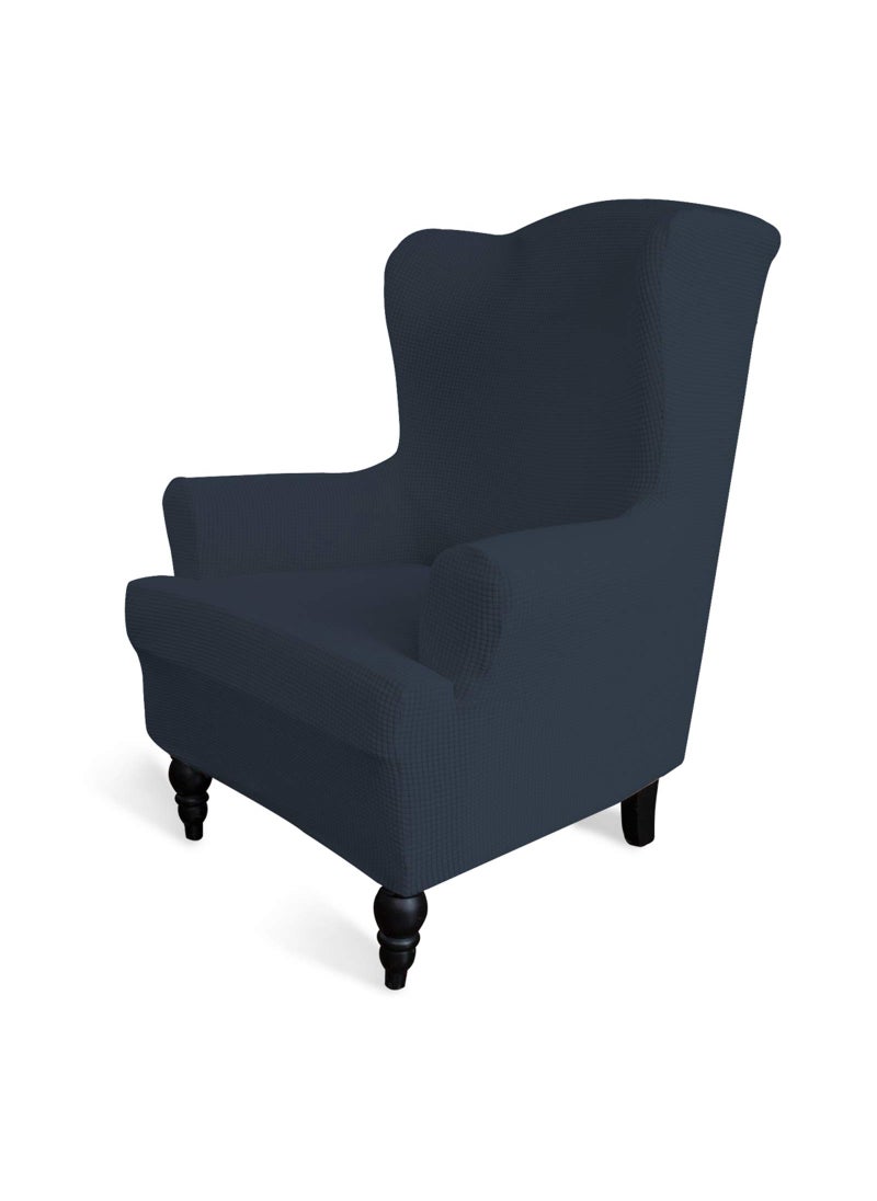 Easy-Going EasyGoing Stretch Wingback Chair Sofa Slipcover 1Piece Sofa Cover Furniture Protector Couch Soft with Elastic Bottom Spandex Jacquard Fabric Small ChecksWing ChairDark Blue 