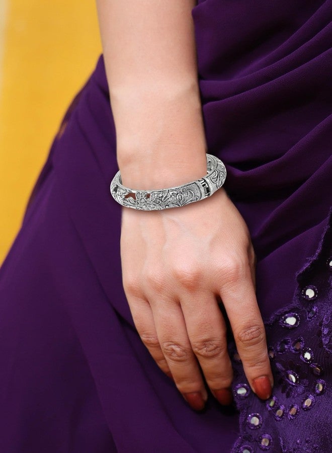 Siddhatva 2 pc Stylish Statement Ethnic Traditional Oxidised German Silver Open Bangles Kada Jewelry Women - Image 2