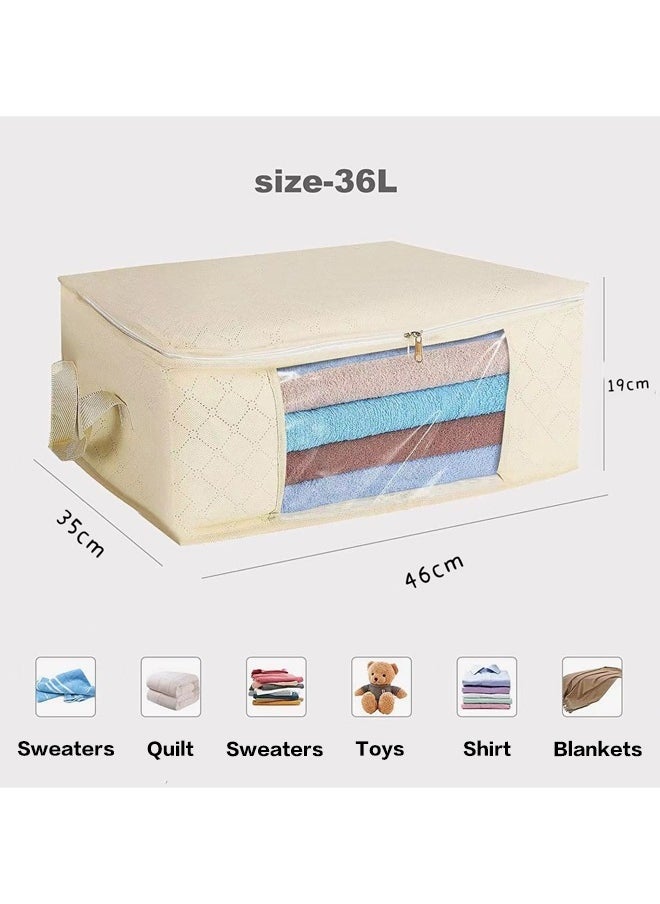 Generic Foldable Non-woven Fabric Closet Storage Bag ，Large Capacity Clothing Storage Bag , With Reinforced Handle, Sturdy Zipper And Oversize Transparent Window, For Quilts, Clothing , Bedding ,Beige  - Image 2