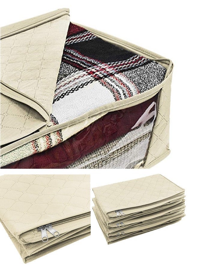 Generic Foldable Non-woven Fabric Closet Storage Bag ，Large Capacity Clothing Storage Bag , With Reinforced Handle, Sturdy Zipper And Oversize Transparent Window, For Quilts, Clothing , Bedding ,Beige  - Image 5