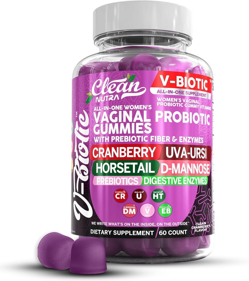 Clean Nutraceuticals Vaginal Probiotics for Women Gummies with Cranberry Uva Ursi Horsetail DMannose Prebiotics  Digestive Enzymes Vaginal Health Supplement for pH Balance Flora Odor VBiotic - Image 1