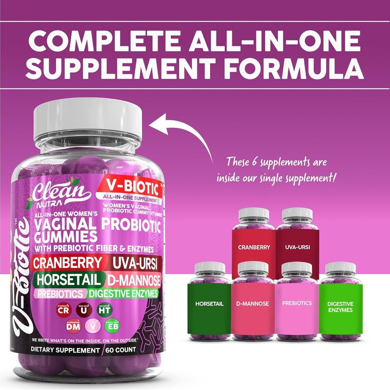 Clean Nutraceuticals Vaginal Probiotics for Women Gummies with Cranberry Uva Ursi Horsetail DMannose Prebiotics  Digestive Enzymes Vaginal Health Supplement for pH Balance Flora Odor VBiotic - Image 2