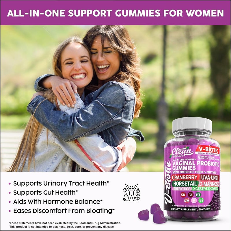 Clean Nutraceuticals Vaginal Probiotics for Women Gummies with Cranberry Uva Ursi Horsetail DMannose Prebiotics  Digestive Enzymes Vaginal Health Supplement for pH Balance Flora Odor VBiotic - Image 5