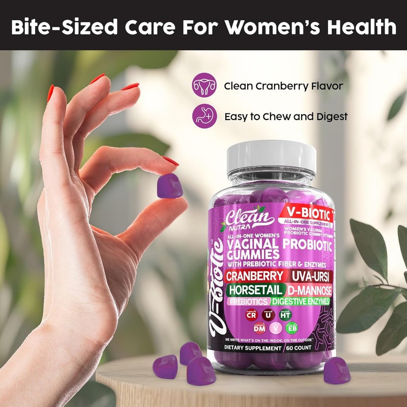 Clean Nutraceuticals Vaginal Probiotics for Women Gummies with Cranberry Uva Ursi Horsetail DMannose Prebiotics  Digestive Enzymes Vaginal Health Supplement for pH Balance Flora Odor VBiotic - Image 4