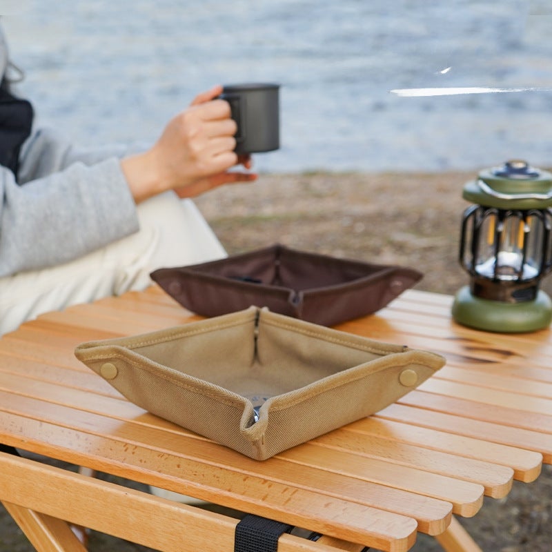 CLS outdoor camping storage tray home Travel storage box camping portable folding Square Sundries storage tray(Khaki-medium M) - Image 2