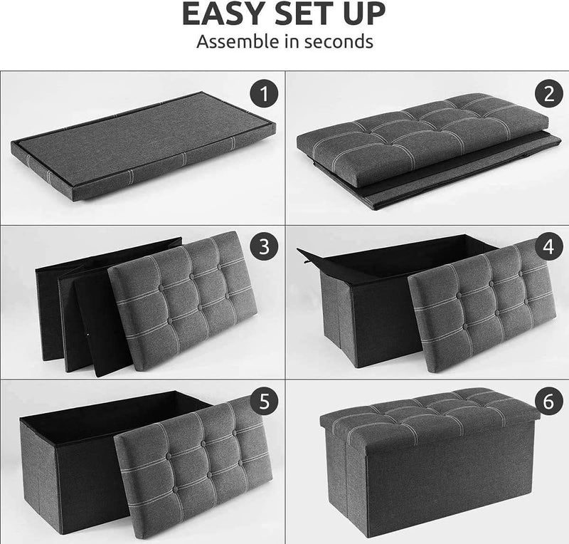 JUGTE Ottoman with Storage Folding Storage Ottoman, Long Shoes Sofa Bench, clothes organizer Fabric Linen Multi-Purpose Storage Box for Living Room, Entryway & Footrest clothes organizer 76X38X38 Grey - Image 5