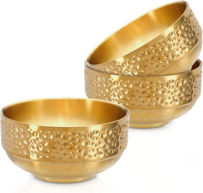 Roucerlin 3 Pcs 25 Oz Gold Stainless Steel Soup Bowls Set 59 Inches Double Walled Insulated Cereal Bowls Metal Rice Snack Ice Cream Dessert Bowl for Serving Fruit Oat - Image 1