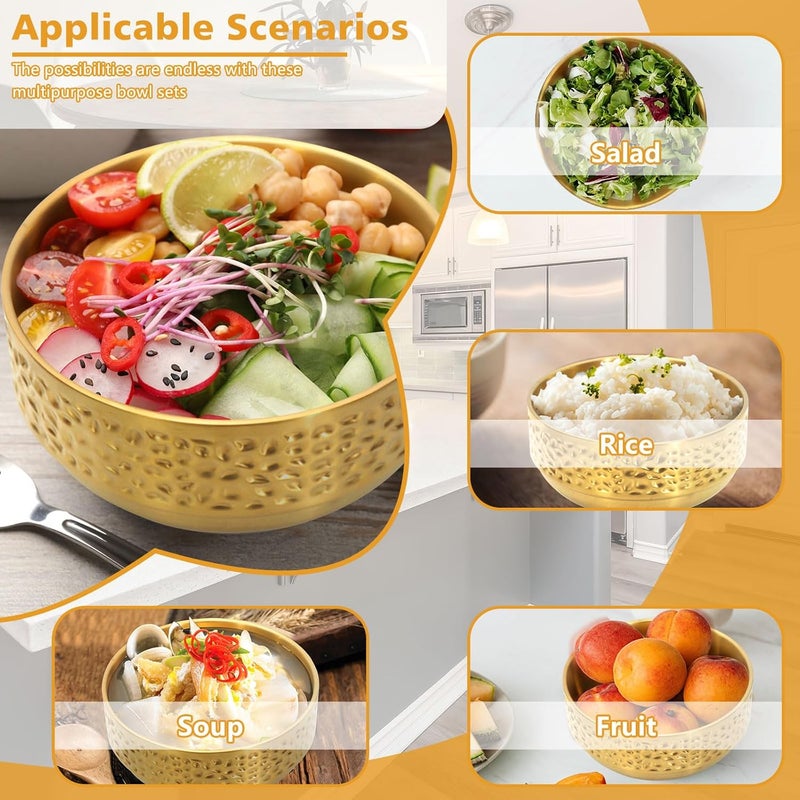 Roucerlin 3 Pcs 25 Oz Gold Stainless Steel Soup Bowls Set 59 Inches Double Walled Insulated Cereal Bowls Metal Rice Snack Ice Cream Dessert Bowl for Serving Fruit Oat - Image 5