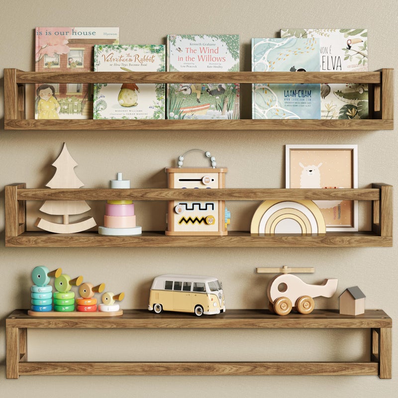 TidyCorner Upgraded Thick Floating Shelves - 24 Inch Multi-Use Wall-Mounted Bookshelves for Kids and Nursery, Ideal for Books, Toy, Spice Rack, Decor - Walnut Brown - Image 1