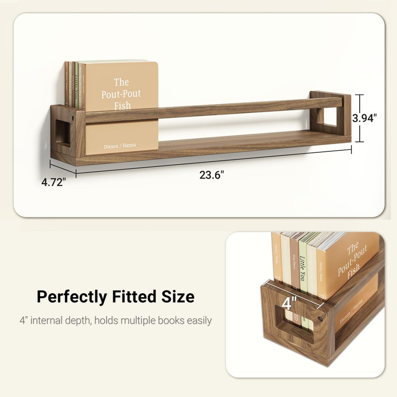 TidyCorner Upgraded Thick Floating Shelves - 24 Inch Multi-Use Wall-Mounted Bookshelves for Kids and Nursery, Ideal for Books, Toy, Spice Rack, Decor - Walnut Brown - Image 3