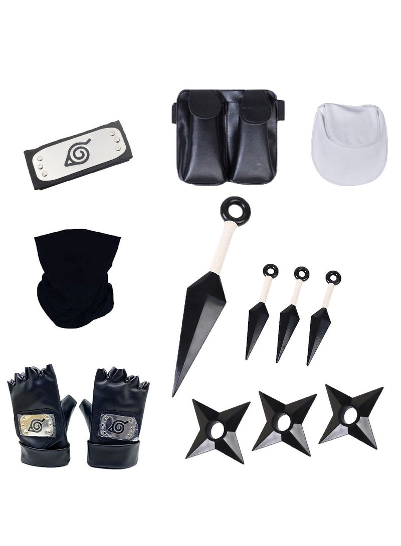 general Naruto Kakashi Mask Bitter Shuriken Gloves Konoha Headband Set A gift for Cosplay Fans