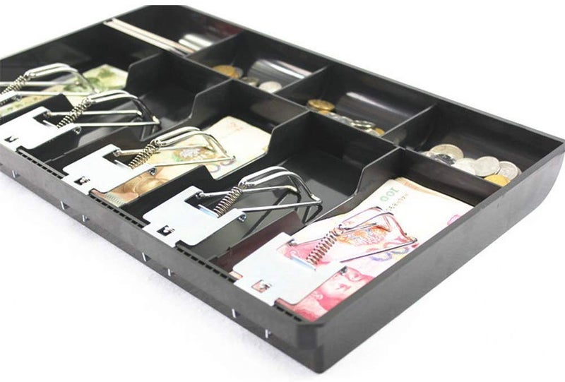 Homava Cash Money Tray 5 Bill 4 Coin Drawer Tray Storage Case With Metal Clip, 40 X 24.4 X 3.5 CM, Black - Image 3