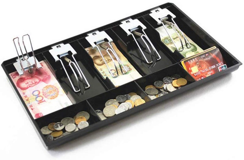Homava Cash Money Tray 5 Bill 4 Coin Drawer Tray Storage Case With Metal Clip, 40 X 24.4 X 3.5 CM, Black - Image 1