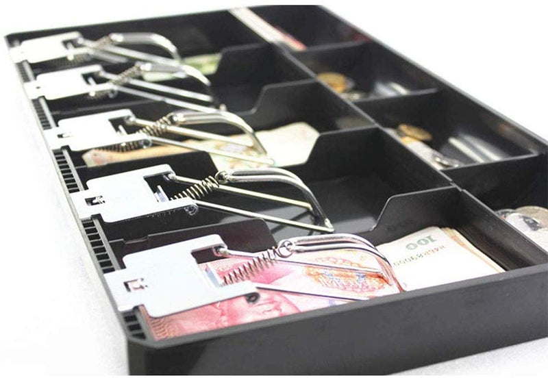 Homava Cash Money Tray 5 Bill 4 Coin Drawer Tray Storage Case With Metal Clip, 40 X 24.4 X 3.5 CM, Black - Image 4