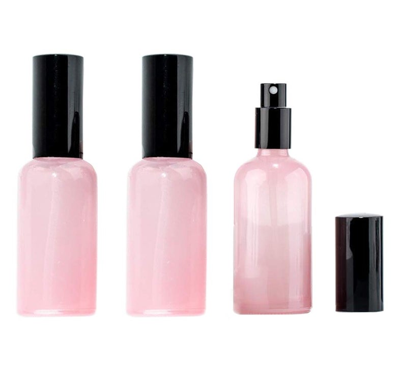 QUUPY 3PCS 15mL/0.5oz Empty Pink Glass Purfume Spray Bottle Container Vials With Black Fine Mist Sprayers For Cosmetic Sample Makeup Water Perfume Toner Essential Oil Skin Care Products (Pink) - Image 1