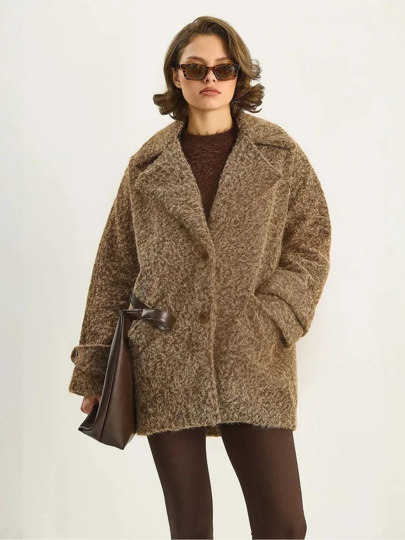 Bianco Lucci Tan Natural LUCCI Oversize Textured Jacket for Women | Best Price UAE