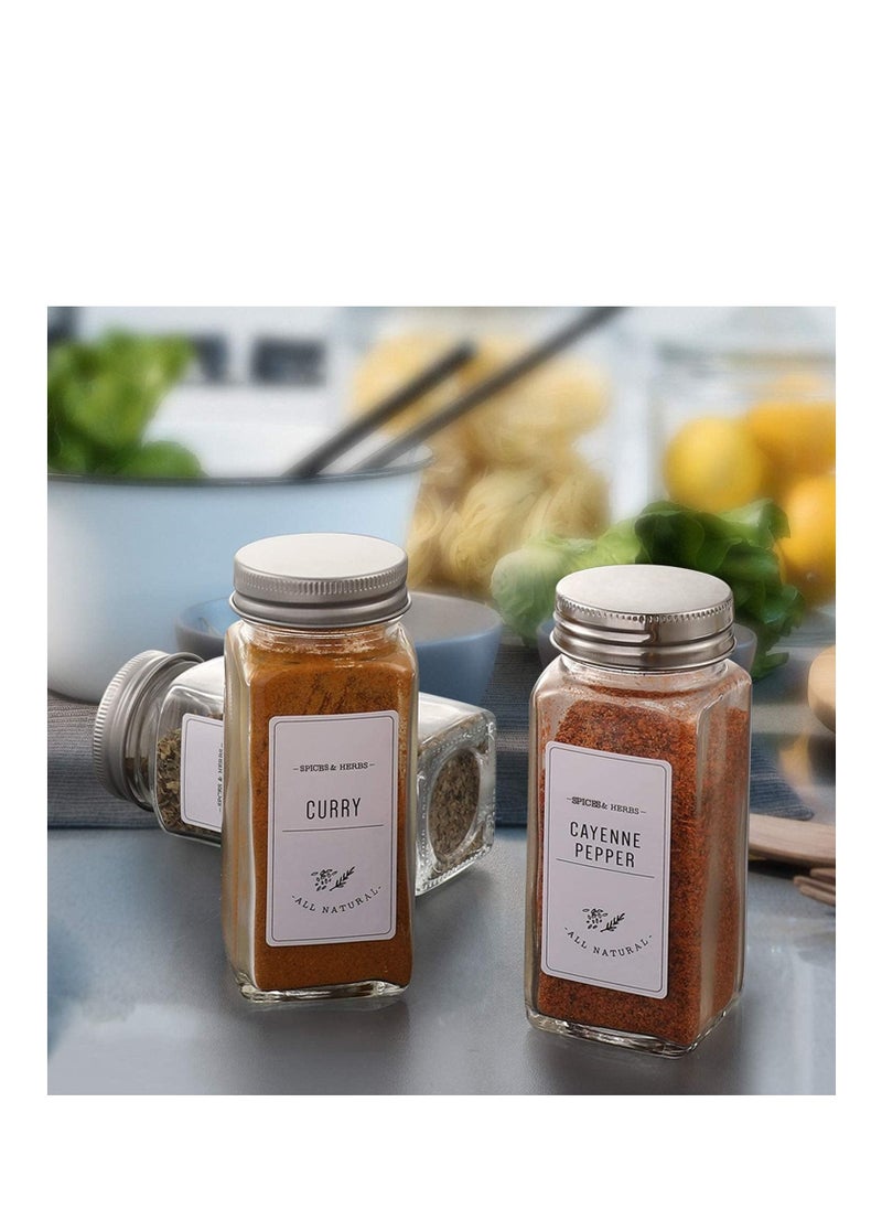 MahMir - MahMir® 24 Pcs Spice Jars with Labels - 4 oz Glass Spice Jars with Metal Lids, 120 Labels Stickers, Shaker Lids, Collapsible Funnel, 2 Pens, Seasoning Storage Bottles for Spice Rack, Cabinet, Drawer - Image 1